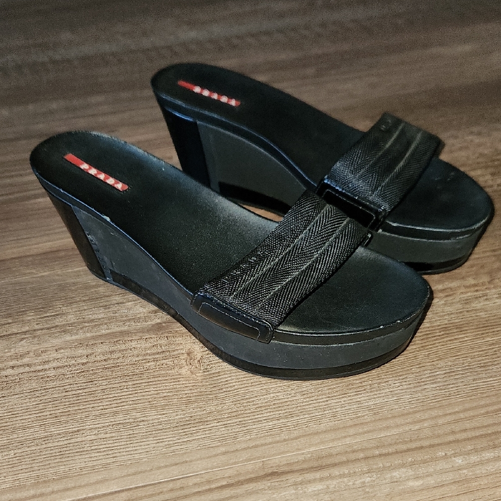 Prada Black Platform Slide Sandals